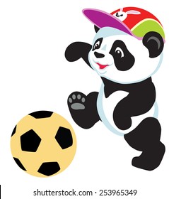 cartoon panda playing with ball , isolated image for little kids