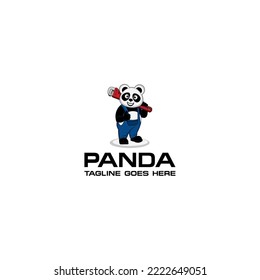 Cartoon panda plumber mascot logo graphic illustration