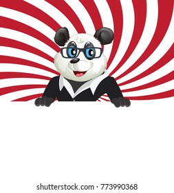 Cartoon Panda poses with blank white page for use in advertising, presentations, brochures, documents and forms, etc