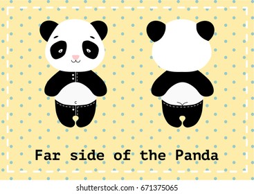 Cartoon panda poster "Far side of the Panda". Funny cards, banners, posters, t-shirt prints