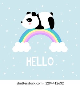 Cartoon panda and rainbow, vector print