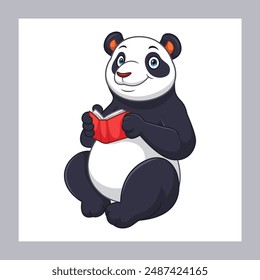 Cartoon panda reading a book