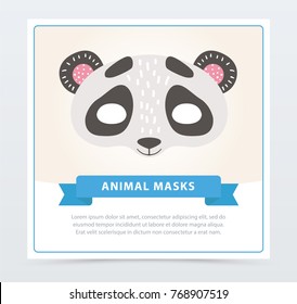Cartoon panda s mask for face character in flat style. Black and white bamboo bear. Flat vector design for carnival poster, greeting card or flyer