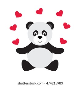 cartoon panda sitting and heart