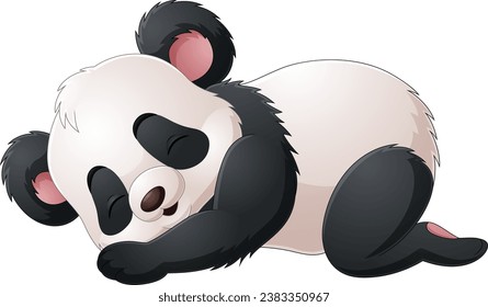 Cartoon panda sleeping on white background