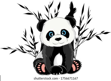 cartoon Panda small on bamboo background vector illustration print