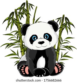 cartoon Panda small on bamboo background vector illustration print