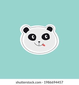 Cartoon panda sticker - cute animal with tongue out and playful funny facial expression. Isolated flat smiling bear head - vector illustration.