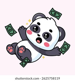 Cartoon Panda Surrounded by Money Illustration