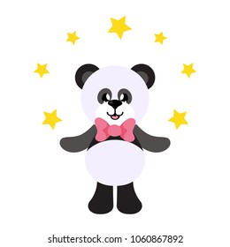 cartoon panda with tie and stars