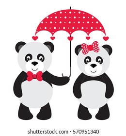cartoon panda with umbrella set