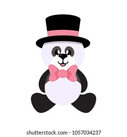 cartoon panda vector sitting with tie and hat
