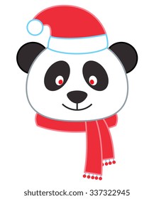 cartoon panda wearing Santa hat