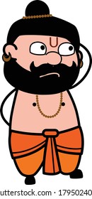 Cartoon Pandit thinking in Confusion Character Design Illustration