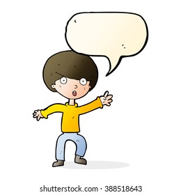 cartoon panicking boy with speech bubble