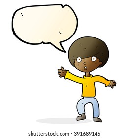 cartoon panicking boy with speech bubble