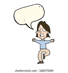 cartoon panicking man with speech bubble