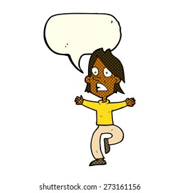 cartoon panicking man with speech bubble