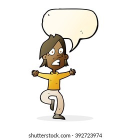 cartoon panicking man with speech bubble