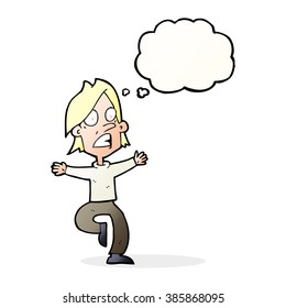 cartoon panicking man with thought bubble