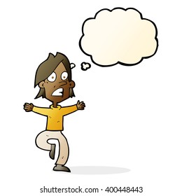 caricatura que asusta al hombre con burbuja de pensamiento