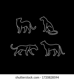 Cartoon panther contour icon set. Cute animal character in different poses. Vector illustration for prints, clothing, packaging, stickers.