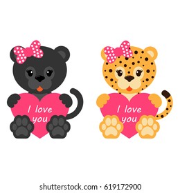 cartoon panther and leopard with heart