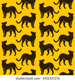 Cartoon panther - seamless trendy pattern with wild cat. Flat design vector print for prints, clothing, packaging and postcards. 
