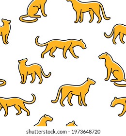 Cartoon panther - seamless trendy pattern with animal in various poses. Flat design vector print for prints, clothing, packaging and postcards. 