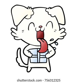 cartoon panting dog with present