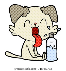 cartoon panting dog with water