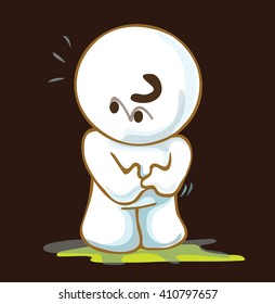 Cartoon pantomime cute acting feeling guilty desing brown background