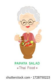 Cartoon Papaya Salad in Mortar  Vector