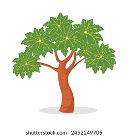 
a cartoon papaya tree with green leaves on a white background Free Vector