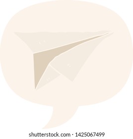 cartoon paper airplane with speech bubble in retro style
