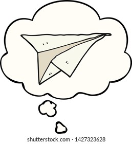 cartoon paper airplane with thought bubble