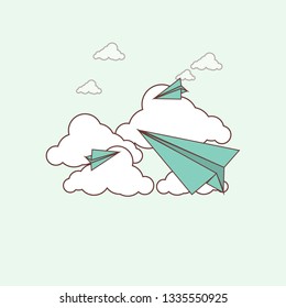 Cartoon paper airplanes in the sky clip art,flat design