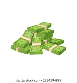 Cartoon paper banknotes, money cash isolated vector currency pile. Stack of green notes, design element for bank exchange service, casino jackpot, lottery win, savings, success, tresure and abundance