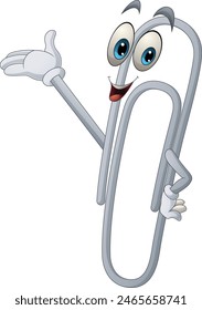 Cartoon paper clip character waving hand