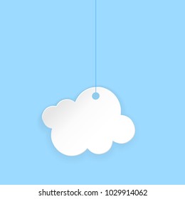 Cartoon paper cloud. Vector illustration on blue background
