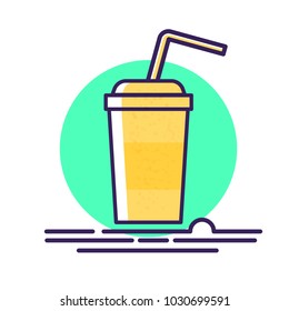 Cartoon paper cup with plastic straw vector illustration. Cold drink. Cocktail. Flat style. Icon isolated on white background