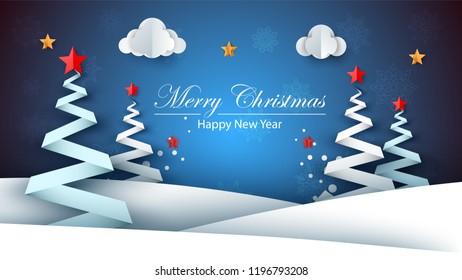 Cartoon paper happy new year. Merry christmas. Vector eps 10
