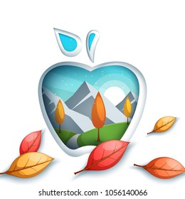 Cartoon paper landscape. Apple illustration. Vector eps 10