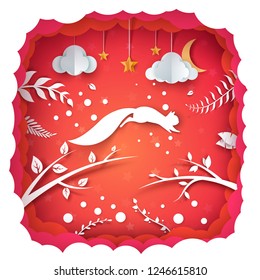 Cartoon paper landscape. Squirrel illustration. Vector eps 10