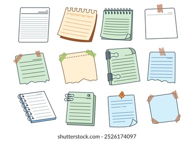 Cartoon paper note vector set