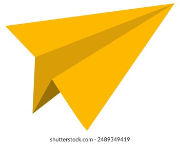 Cartoon paper plane in yellow color isolated on white background.