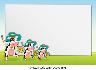 Cartoon paper template of cows