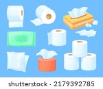 Cartoon paper towel. Papers tissue box wc toilet roll, flatly napkins for wipe nose, wet sanitary wrap napkin clean kitchen household used bathroom hygiene neat vector illustration. Roll paper white