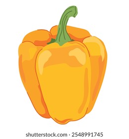 Cartoon paprika. Vector illustration of whole bell pepper. Sweet orange pepper from Bulgaria, farm juicy vegetable, seasoning for cooking.