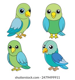 Cartoon Parakeet Clip Art Set - Isolated Vector Illustrations for Kids and Nature Lovers